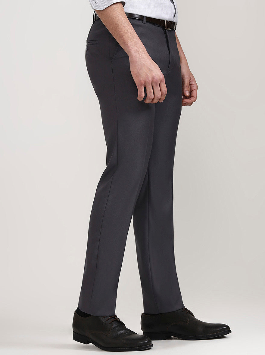 Dark Grey Solid Slim Fit Formal Trouser | Metal