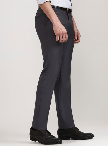 Dark Grey Solid Slim Fit Formal Trouser | Metal