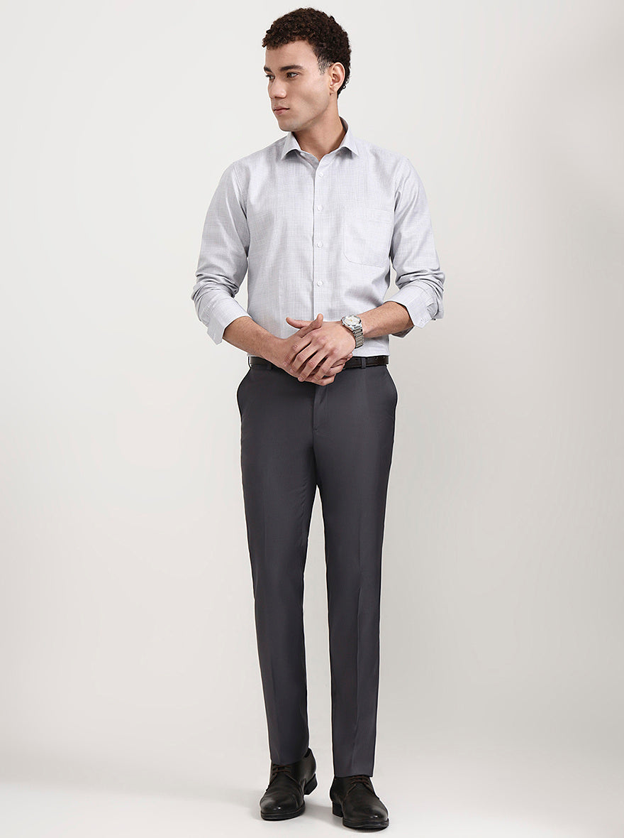 Dark Grey Solid Slim Fit Formal Trouser | Metal