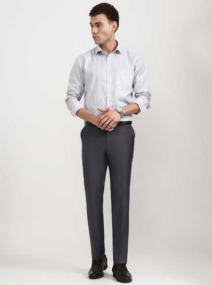 Dark Grey Solid Slim Fit Formal Trouser | Metal