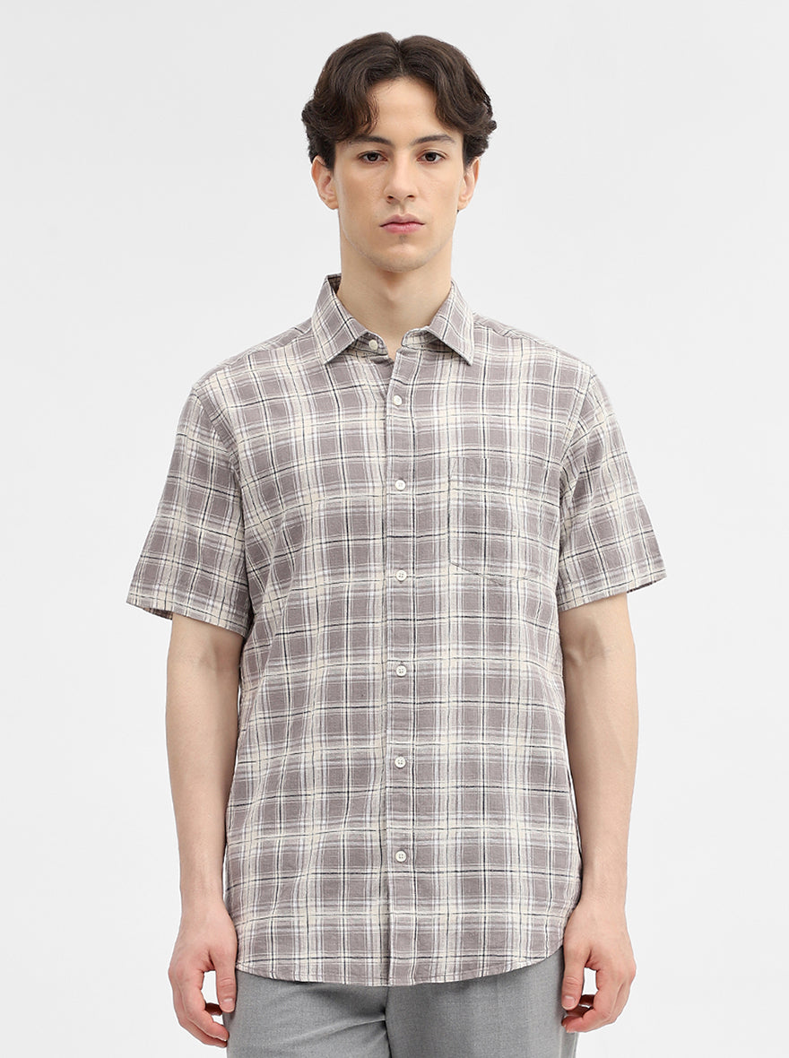 Grey Checked Slim Fit Casual Shirt | JadeBlue
