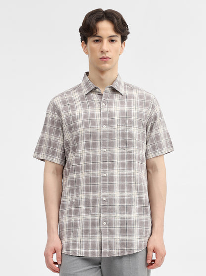 Grey Checked Slim Fit Casual Shirt | JadeBlue
