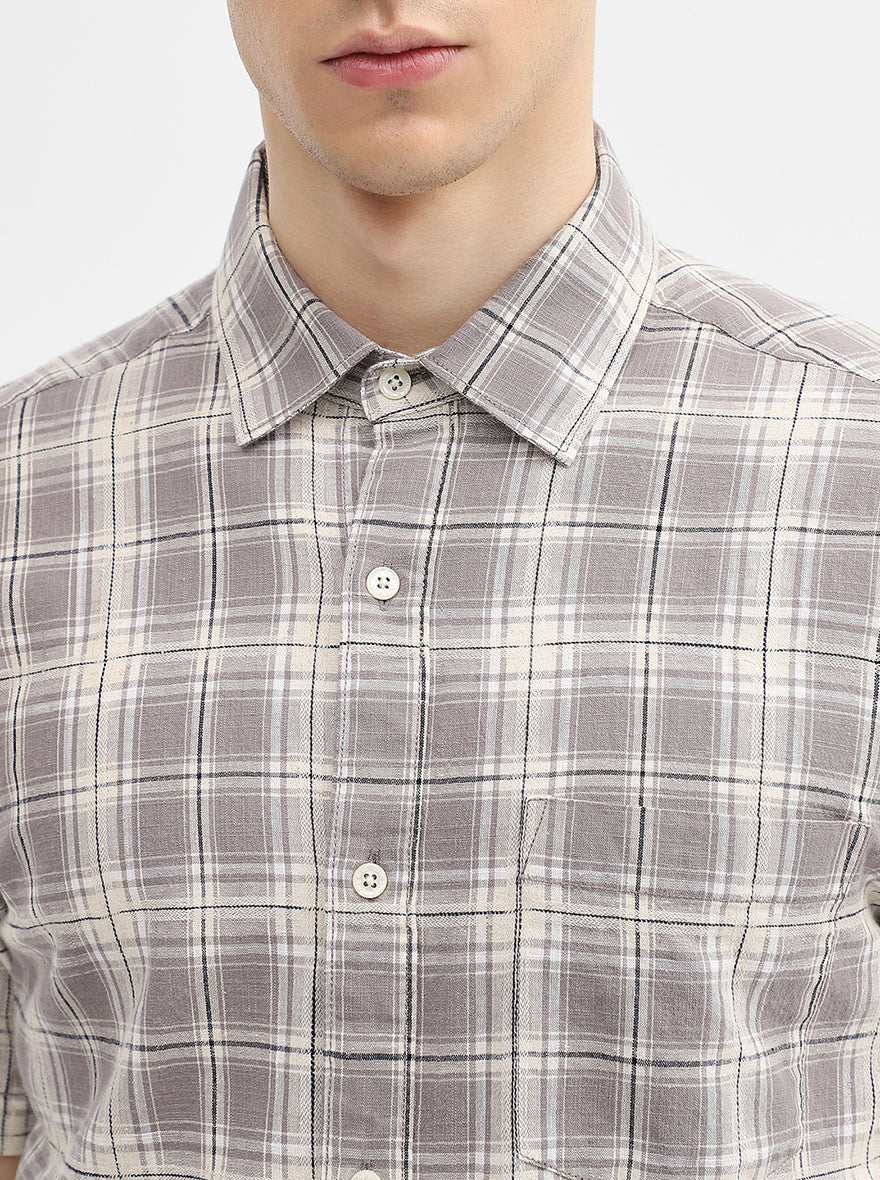 Grey Checked Slim Fit Casual Shirt | JadeBlue