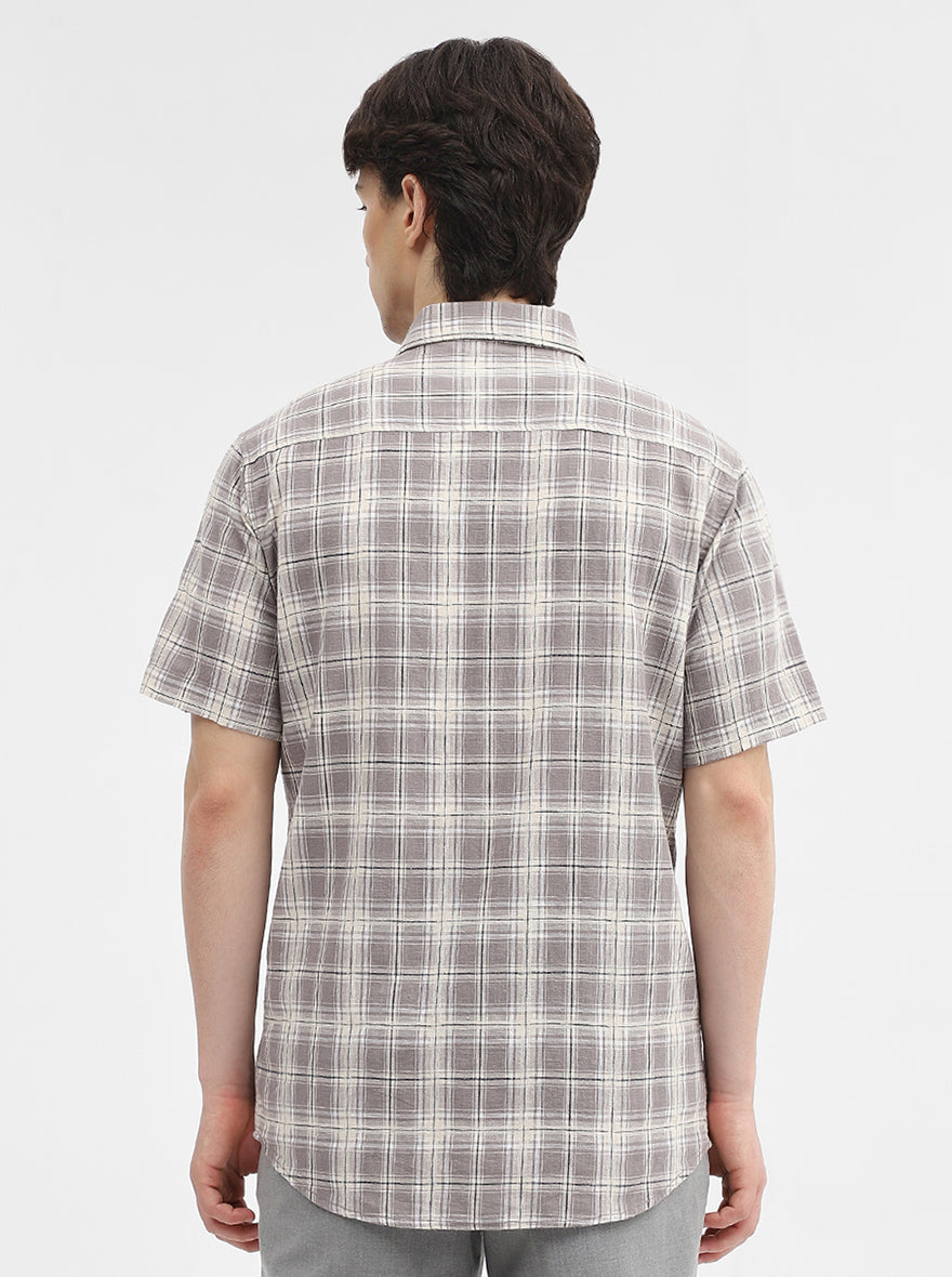 Grey Checked Slim Fit Casual Shirt | JadeBlue