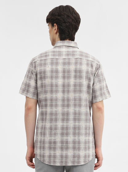 Grey Checked Slim Fit Casual Shirt | JadeBlue