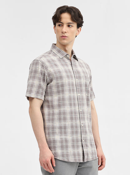 Grey Checked Slim Fit Casual Shirt | JadeBlue