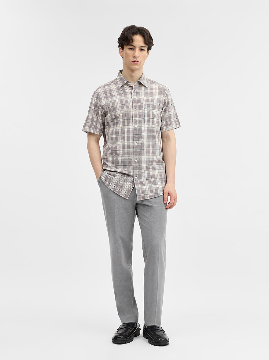 Grey Checked Slim Fit Casual Shirt | JadeBlue