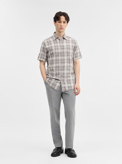 Grey Checked Slim Fit Casual Shirt | JadeBlue