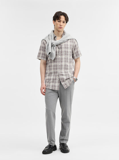 Grey Checked Slim Fit Casual Shirt | JadeBlue