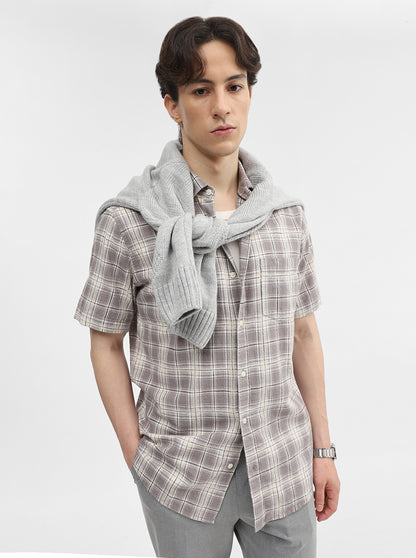 Grey Checked Slim Fit Casual Shirt | JadeBlue
