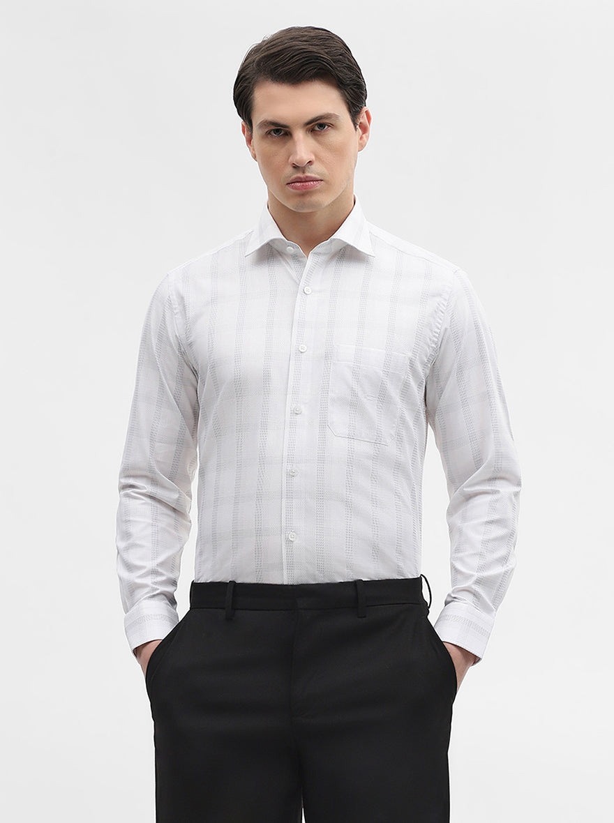 White & Grey Checked Slim Fit Formal Shirt | Metal