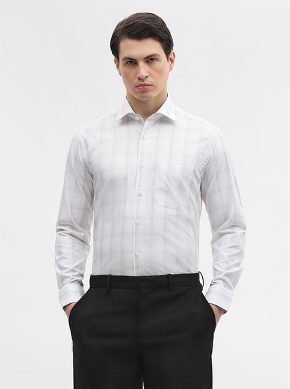 White & Grey Checked Slim Fit Formal Shirt | Metal