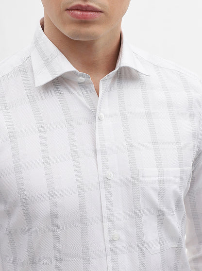 White & Grey Checked Slim Fit Formal Shirt | Metal