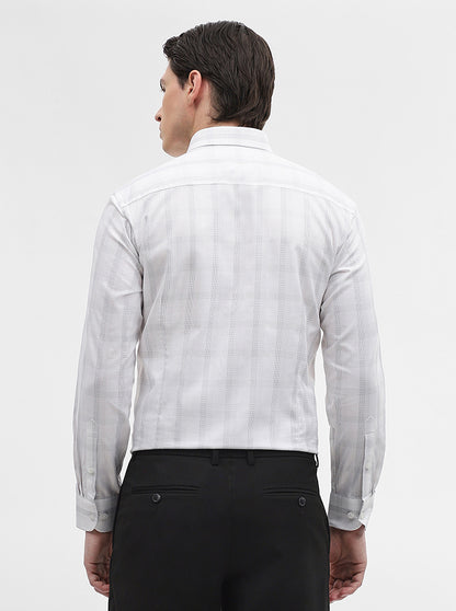 White & Grey Checked Slim Fit Formal Shirt | Metal
