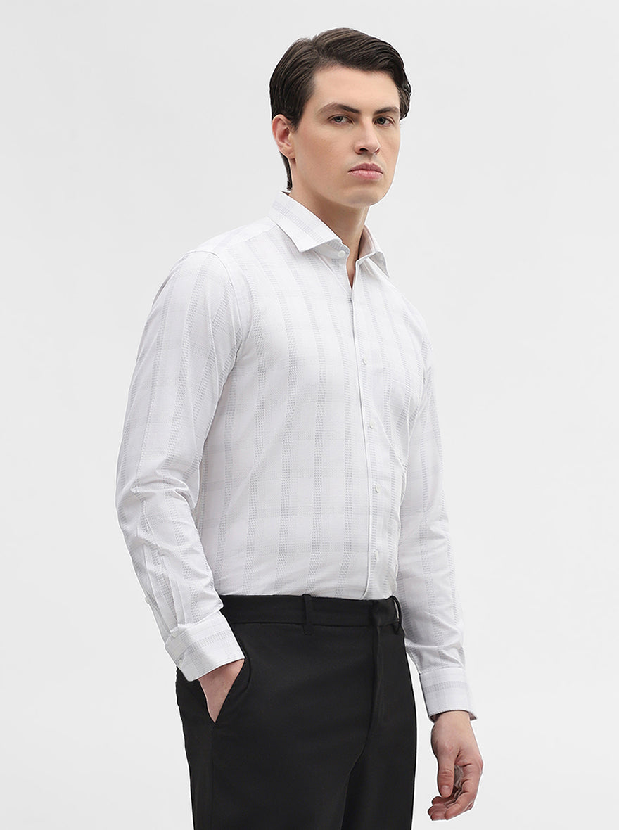White & Grey Checked Slim Fit Formal Shirt | Metal