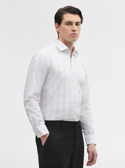 White & Grey Checked Slim Fit Formal Shirt | Metal