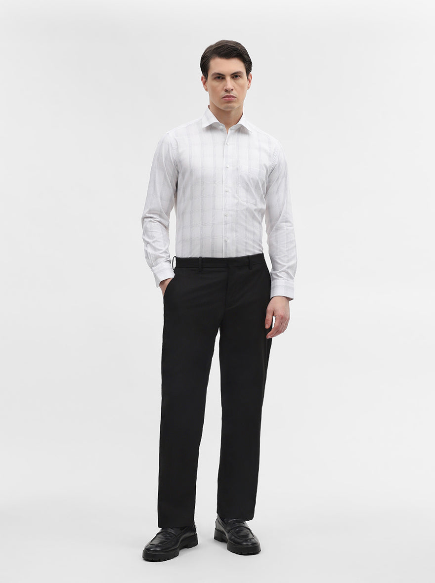 White & Grey Checked Slim Fit Formal Shirt | Metal