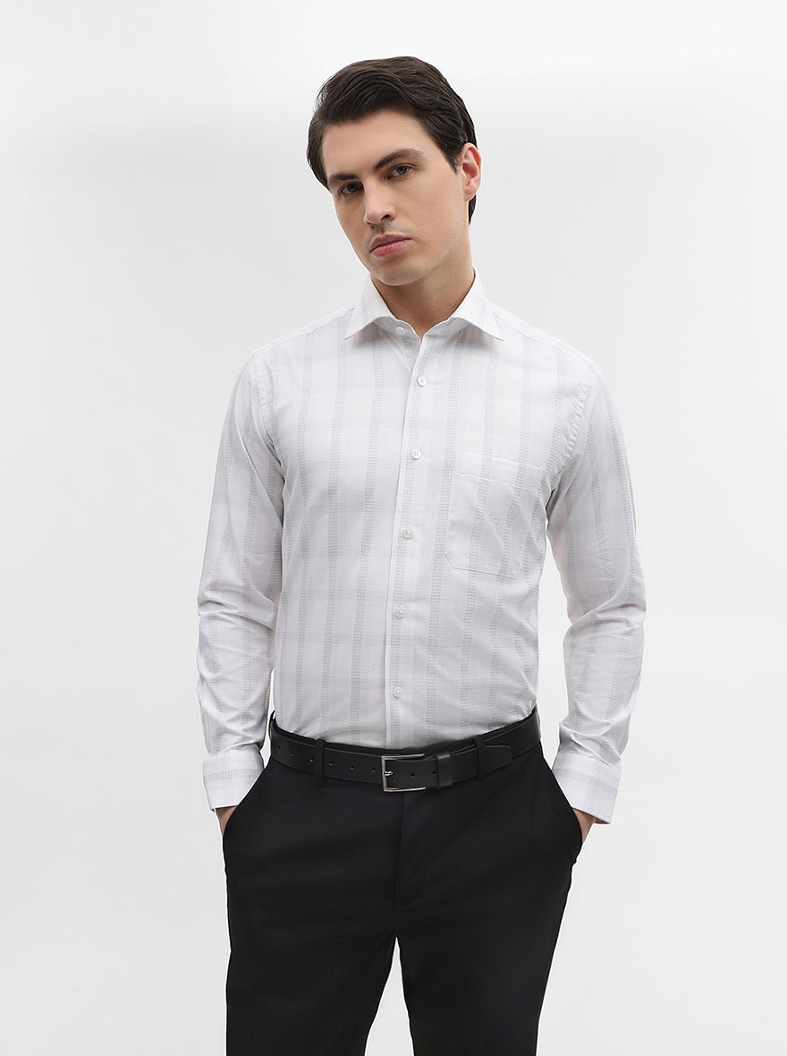 White & Grey Checked Slim Fit Formal Shirt | Metal