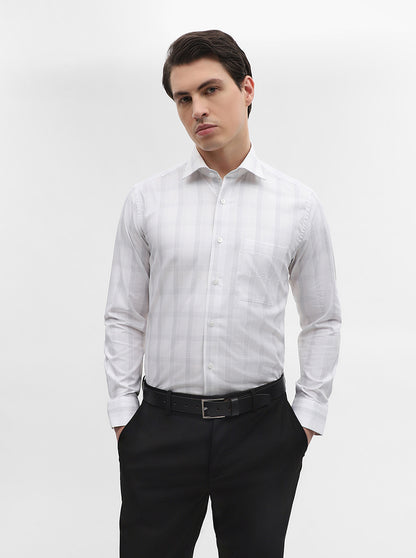 White & Grey Checked Slim Fit Formal Shirt | Metal