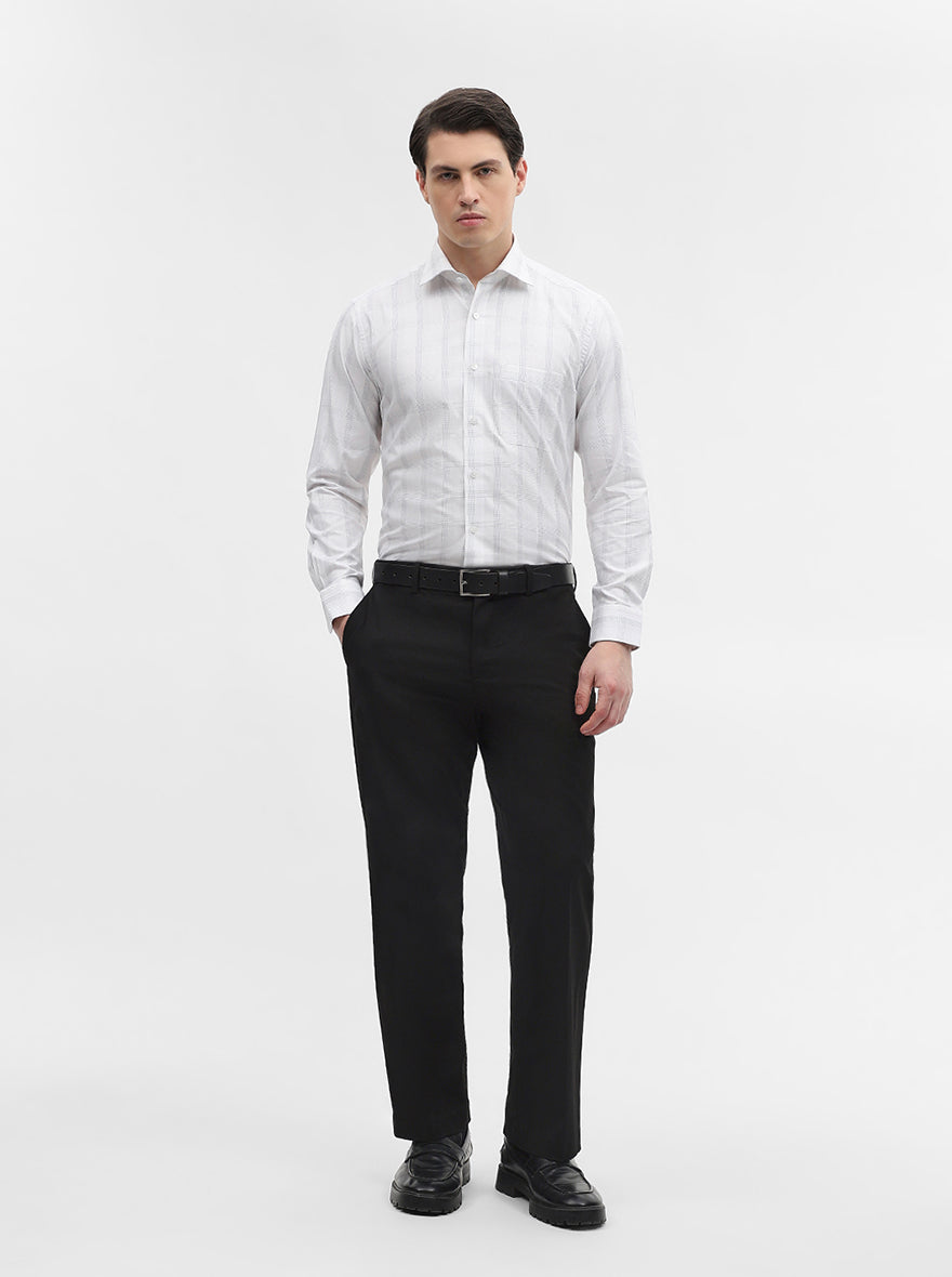 White & Grey Checked Slim Fit Formal Shirt | Metal