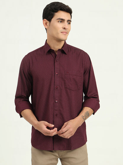 Wine Printed Slim Fit Semi Casual Shirt | Greenfibre