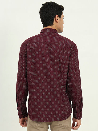Wine Printed Slim Fit Semi Casual Shirt | Greenfibre