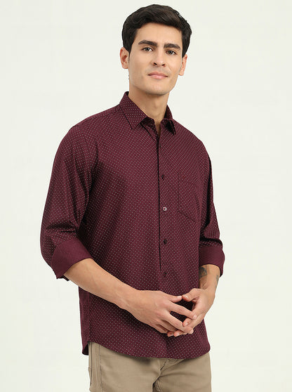 Wine Printed Slim Fit Semi Casual Shirt | Greenfibre