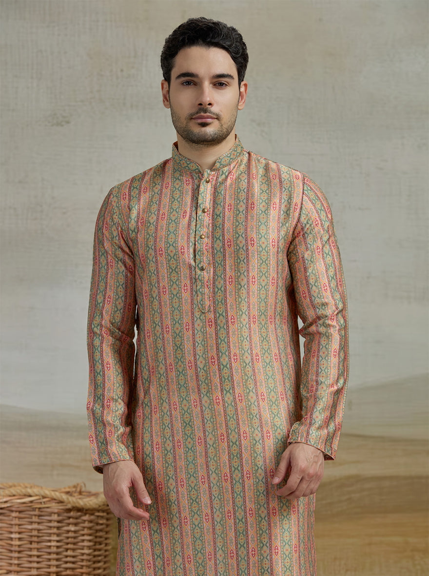 Peach & Green Printed Kurta | The Kurta Company