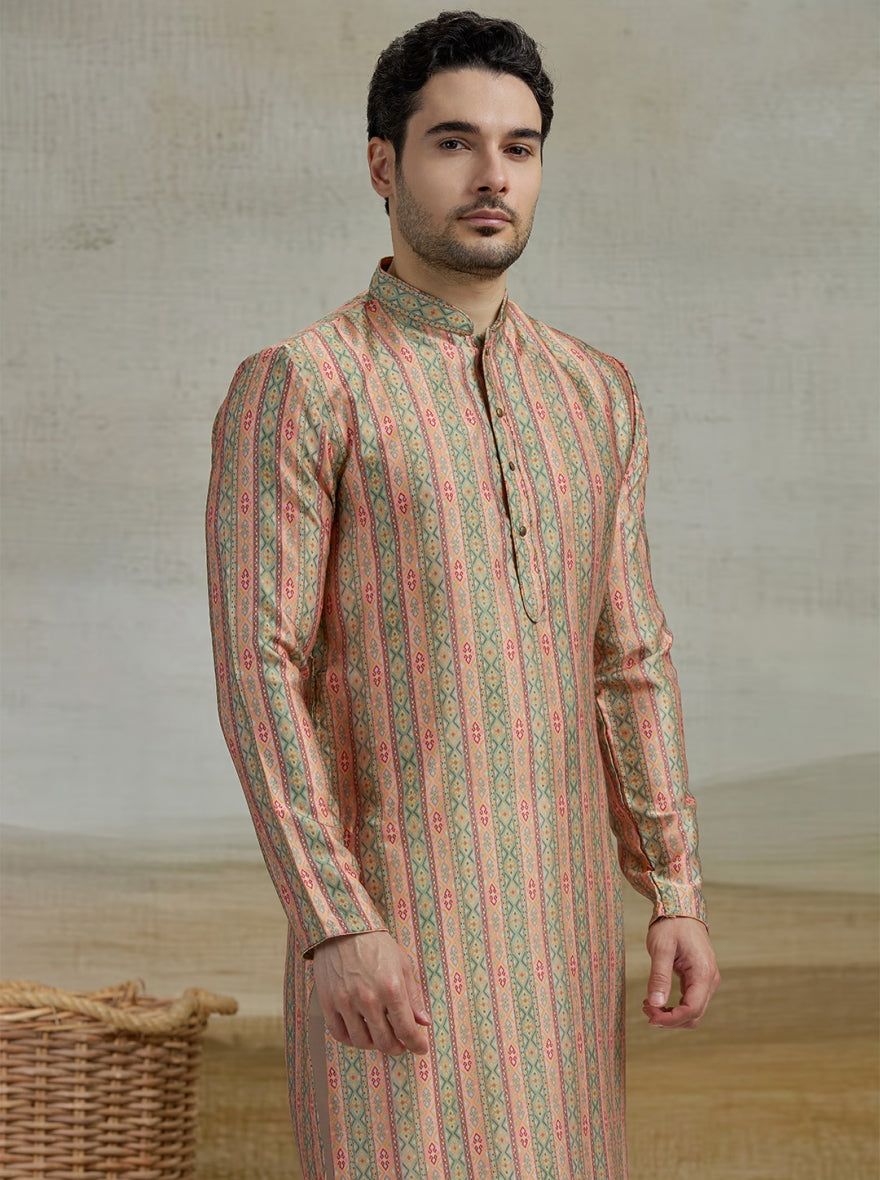 Peach & Green Printed Kurta | The Kurta Company