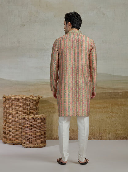Peach & Green Printed Kurta | The Kurta Company