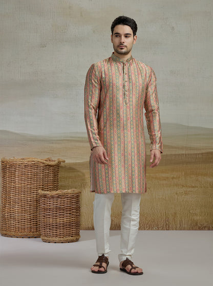Peach & Green Printed Kurta | The Kurta Company