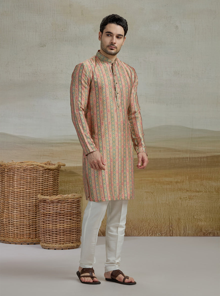 Peach & Green Printed Kurta | The Kurta Company