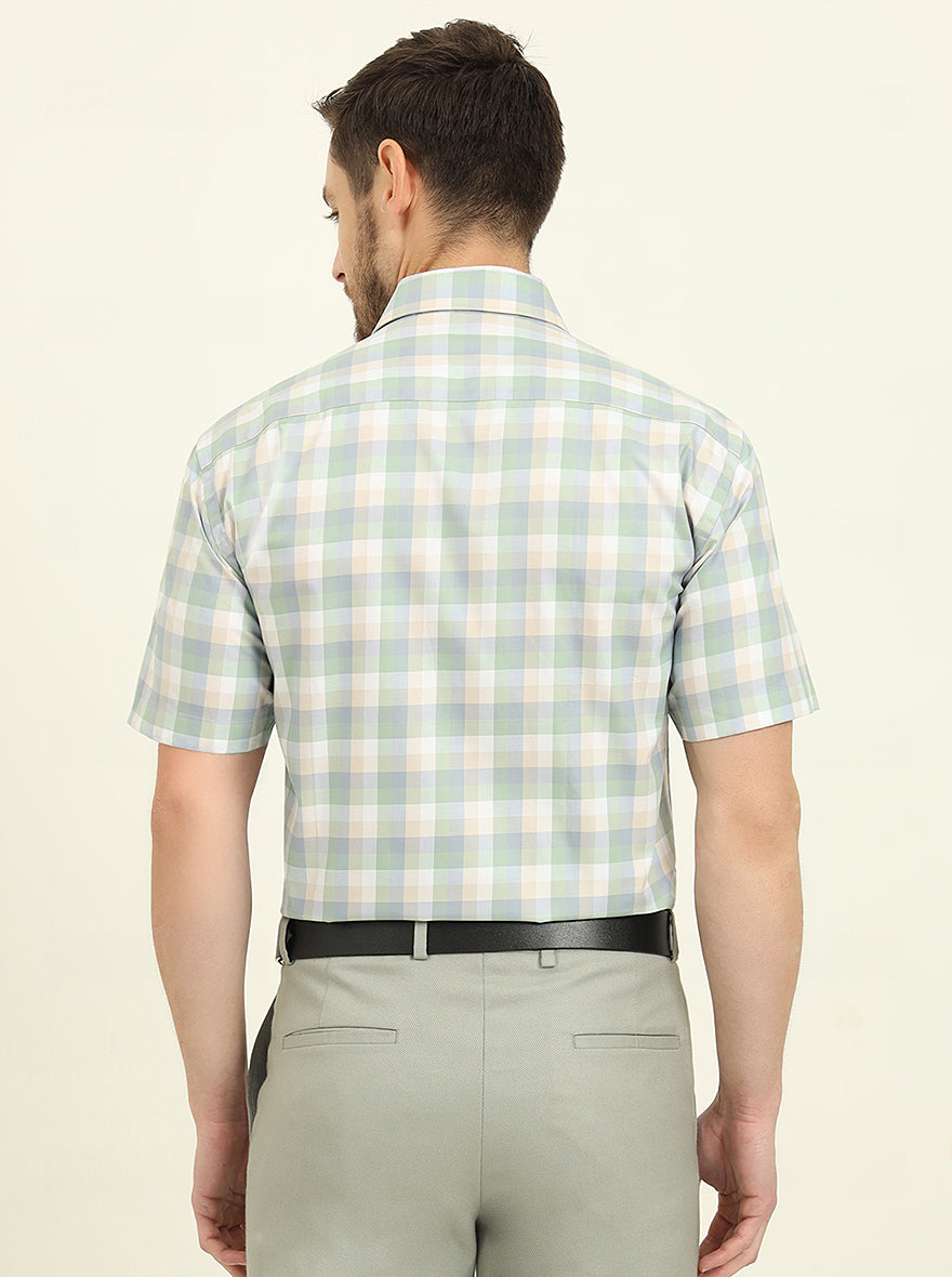Green Checked Regular Fit Formal Shirt | JadeBlue