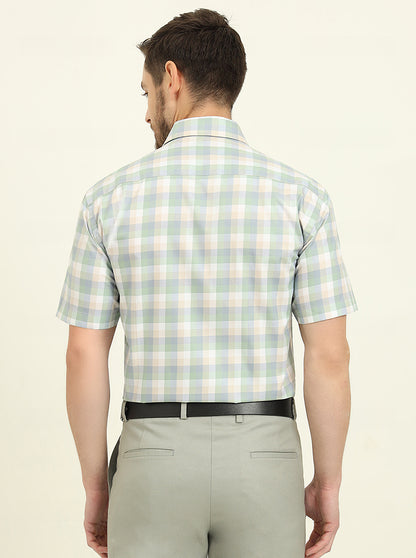 Green Checked Regular Fit Formal Shirt | JadeBlue