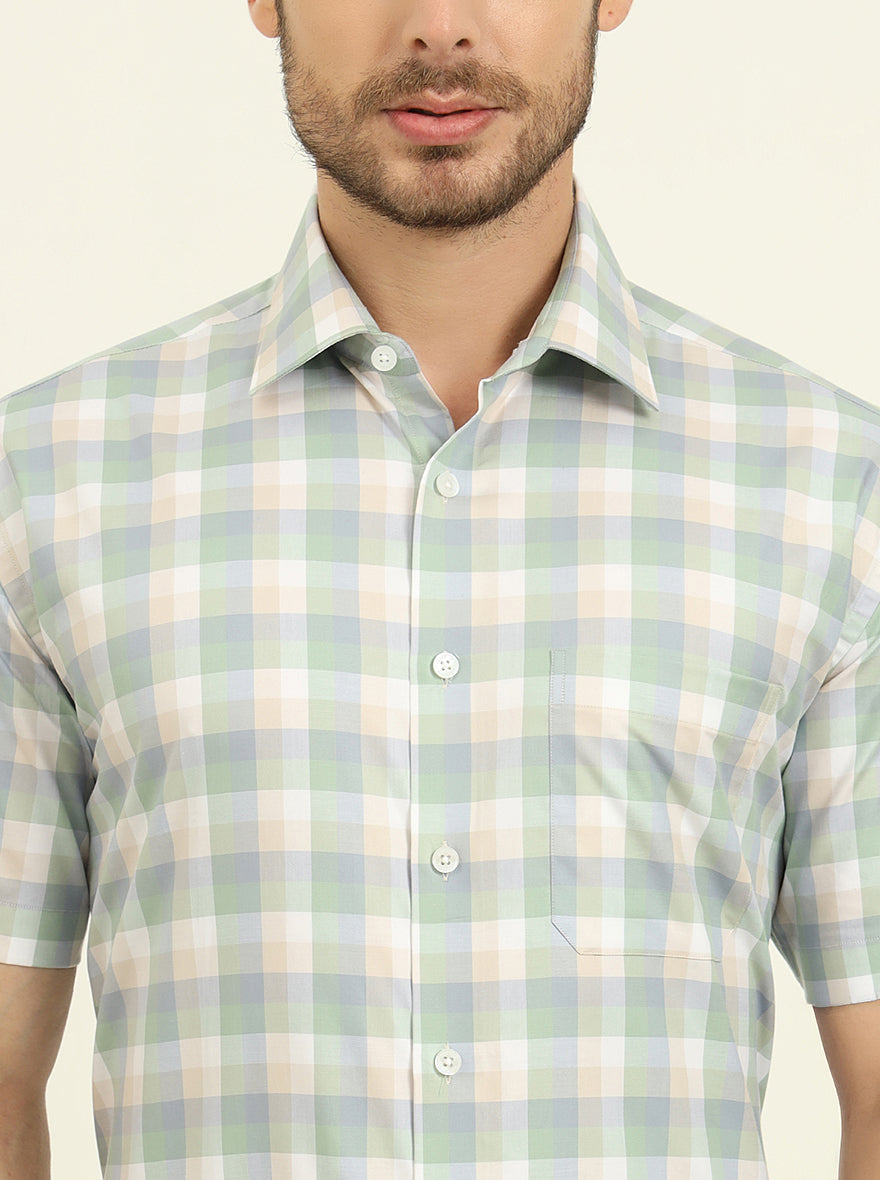 Green Checked Regular Fit Formal Shirt | JadeBlue