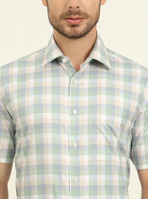 Green Checked Regular Fit Formal Shirt | JadeBlue