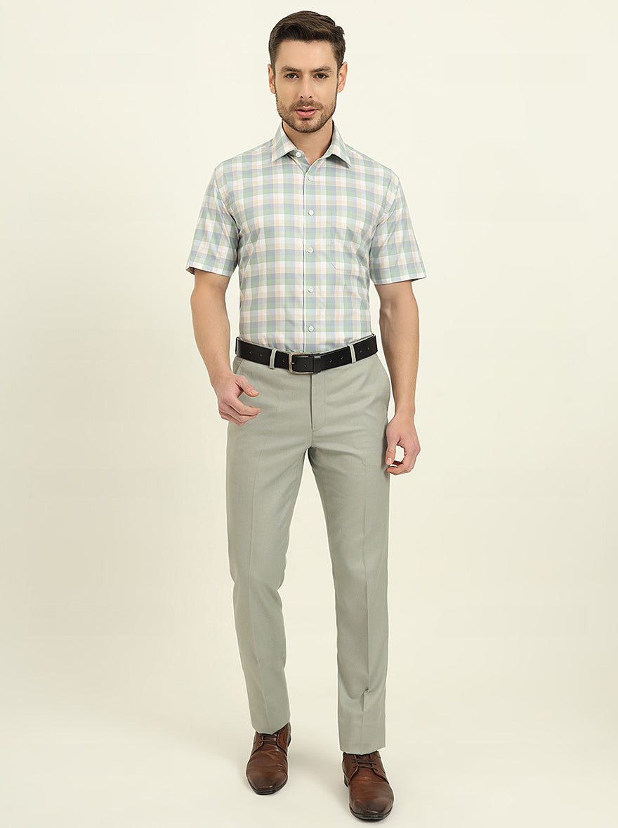 Green Checked Regular Fit Formal Shirt | JadeBlue