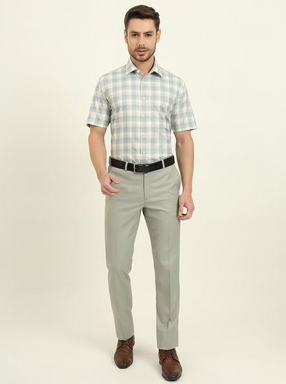 Green Checked Regular Fit Formal Shirt | JadeBlue