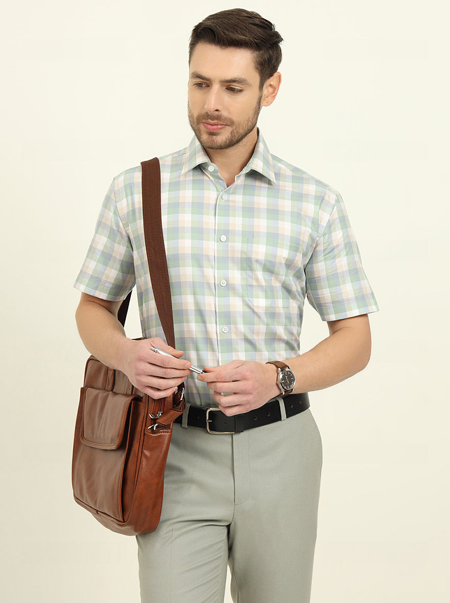Green Checked Regular Fit Formal Shirt | JadeBlue