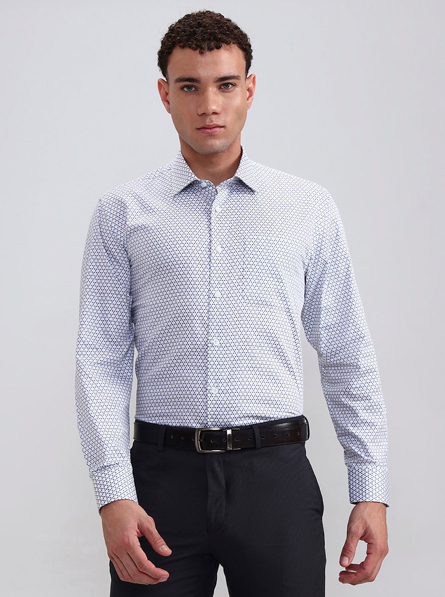 White & Grey Printed Regular Fit Formal Shirt | JadeBlue