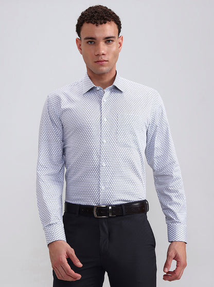White & Grey Printed Regular Fit Formal Shirt | JadeBlue