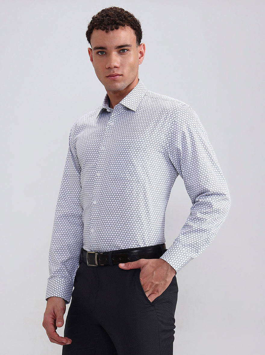 White & Grey Printed Regular Fit Formal Shirt | JadeBlue