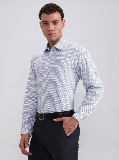 White & Grey Printed Regular Fit Formal Shirt | JadeBlue