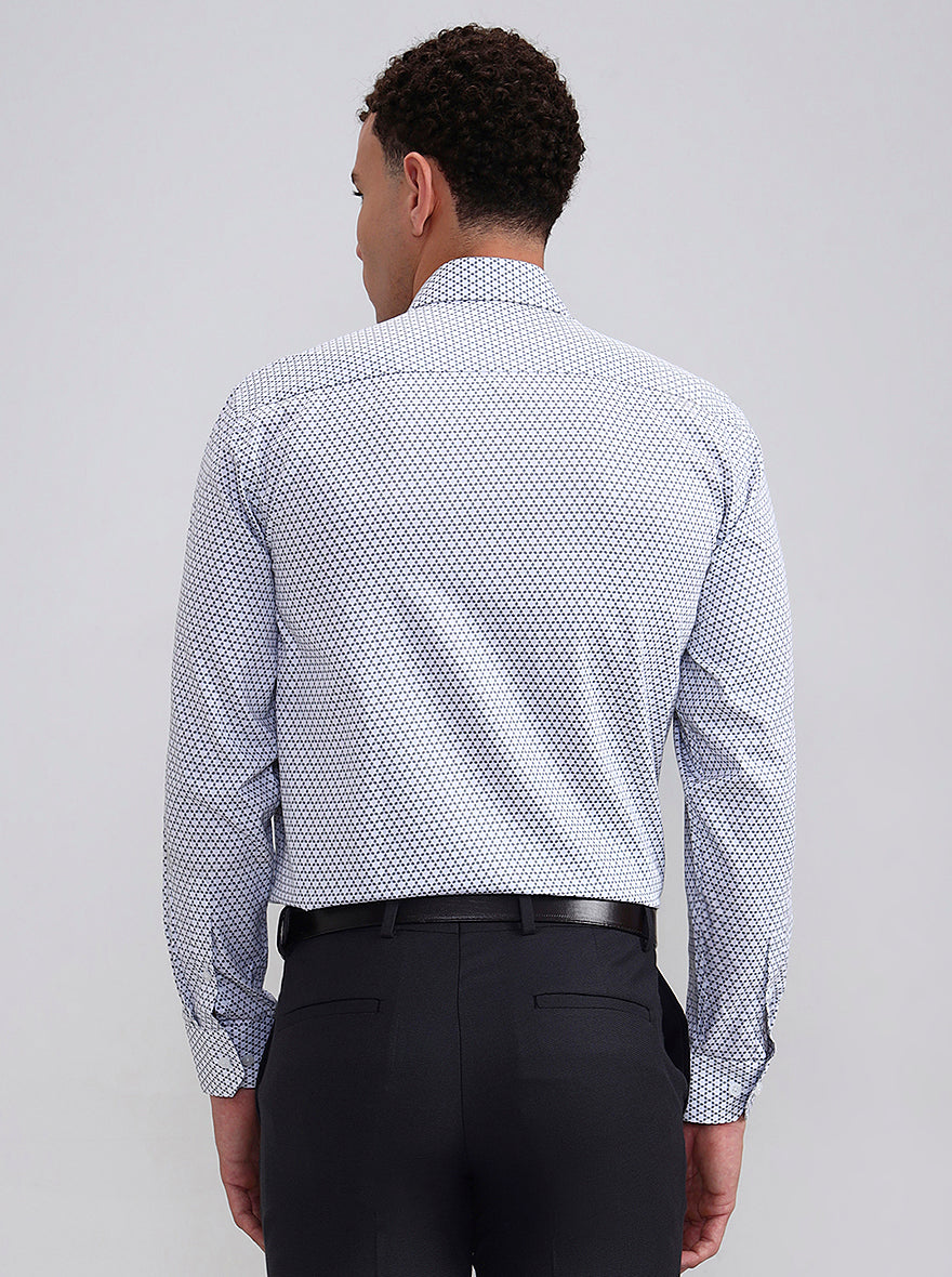 White & Grey Printed Regular Fit Formal Shirt | JadeBlue
