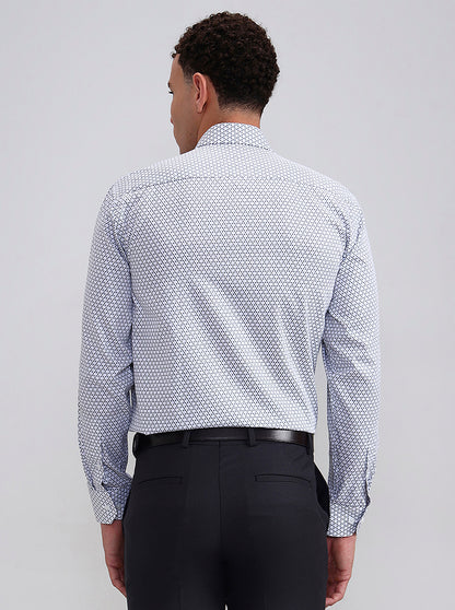 White & Grey Printed Regular Fit Formal Shirt | JadeBlue