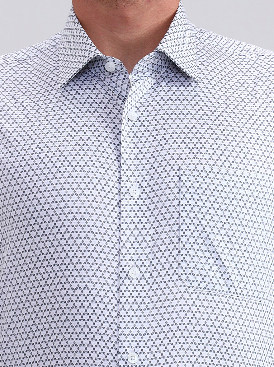 White & Grey Printed Regular Fit Formal Shirt | JadeBlue