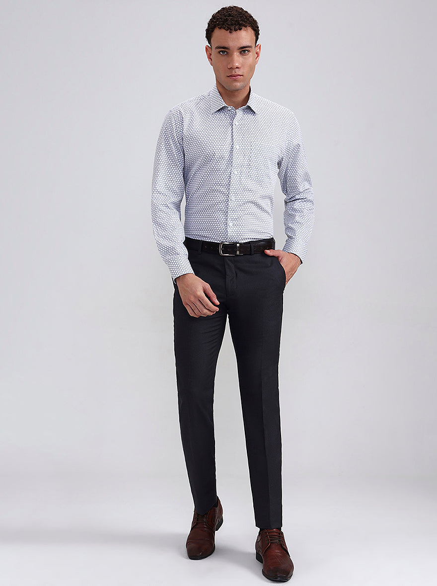 White & Grey Printed Regular Fit Formal Shirt | JadeBlue