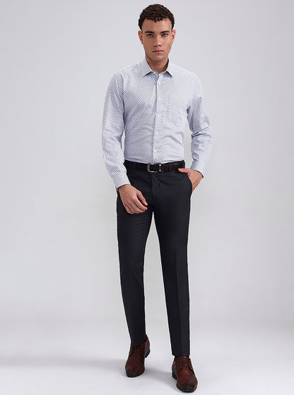 White & Grey Printed Regular Fit Formal Shirt | JadeBlue