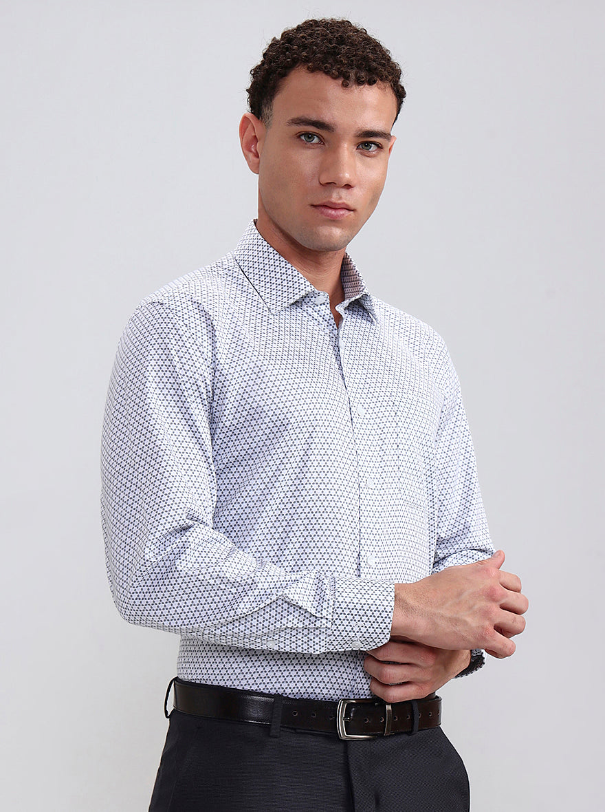 White & Grey Printed Regular Fit Formal Shirt | JadeBlue