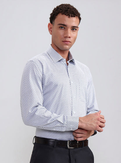 White & Grey Printed Regular Fit Formal Shirt | JadeBlue